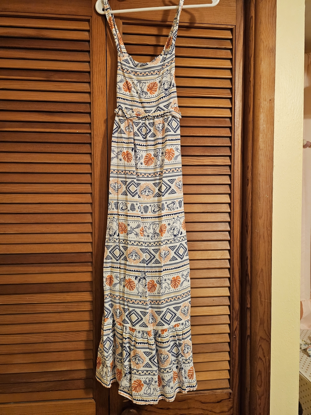 Bohemian Printed Maxi Sundress - White with Navy & Orange